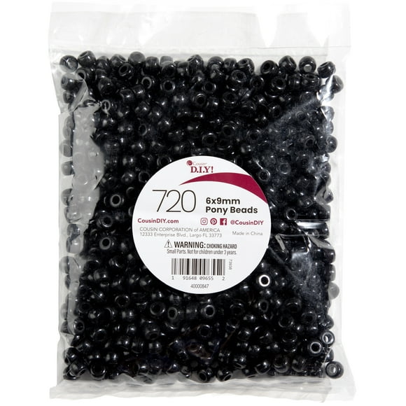 Perles de Poney 6Mmx9mm 720/Pkg-Opaque Noir
