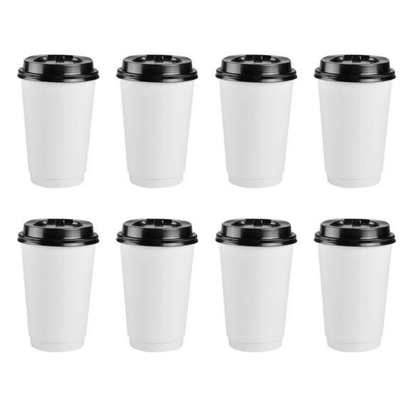 AMERTEER 50pcs Tasses à Café Jetables Isolation Tasse en Papier à Emporter Double Couche avec Couvercle (12 Oz 350ml)