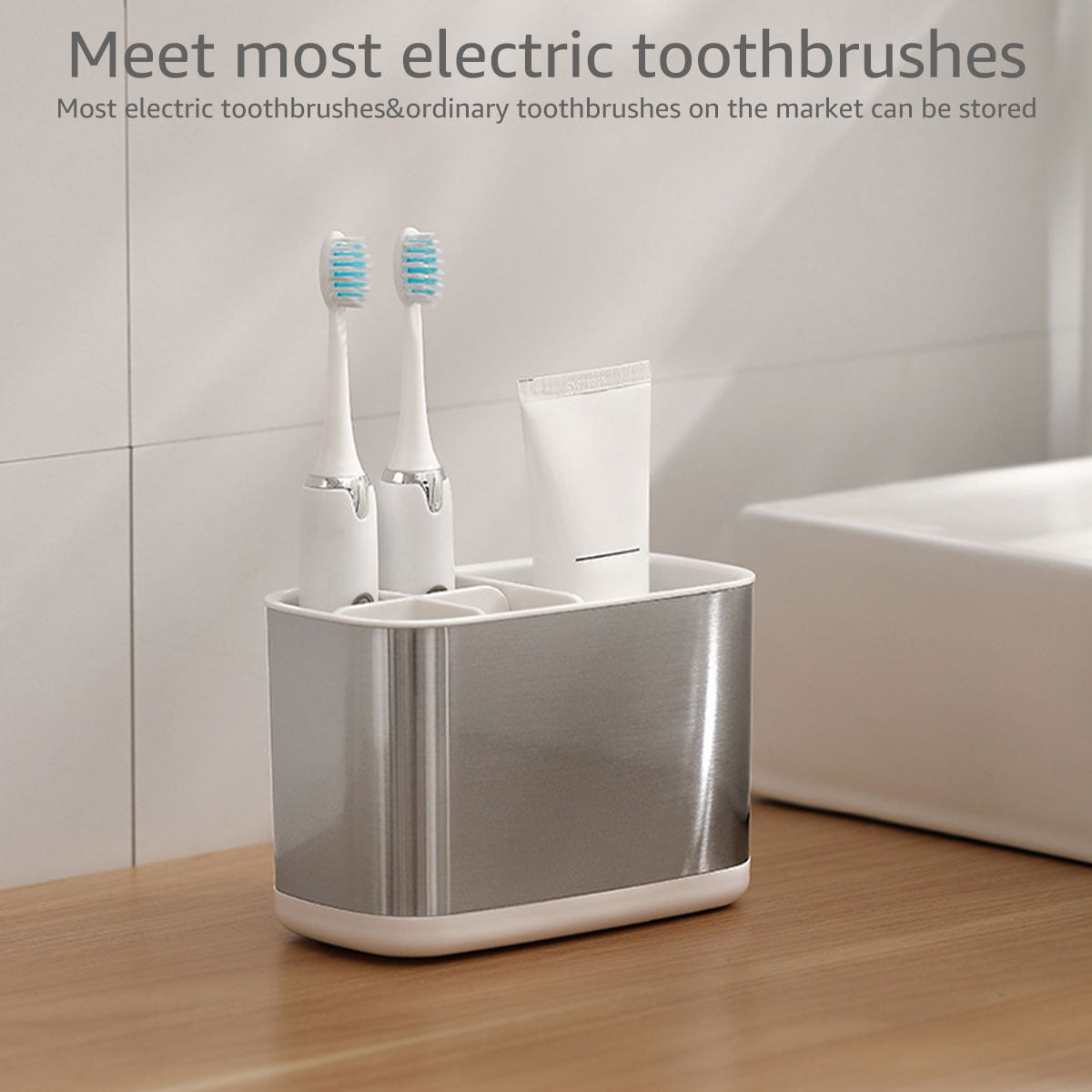 Kids Electric Toothbrush Holders for Bathrooms Counter Plastic Toothbrush Organizer and Toothpaste Holder Stand Set Small Toothbrush Caddy Storage