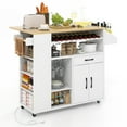 thumbnail image 1 of Gymax Drop-Leaf Kitchen Island Cart w/ Power Outlet Wine Rack Glass Holder Drawer, 1 of 10