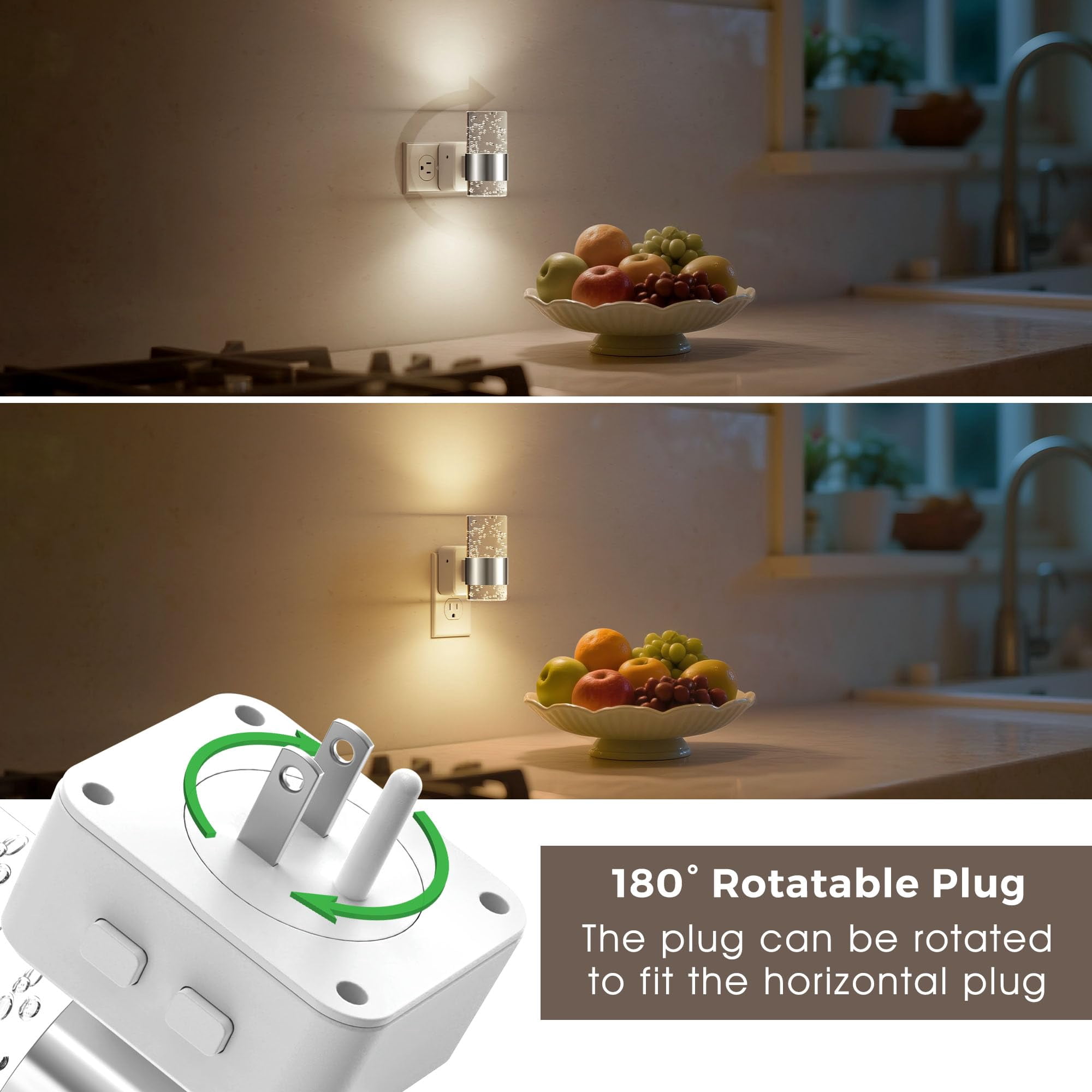 Night Lights Plug Into Wall  Dimmable Light With Dusk-to-dawn Sensor Soft White/cool White/amber 3 Color Adjustable Brightness Rotatable Bubble Nightlight For Hallway