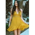 thumbnail image 4 of ABPHQTO Vestido camisola con cuello en V y cordones entrecruzados con empalme de encaje amarillo para mujer, 4 of 5