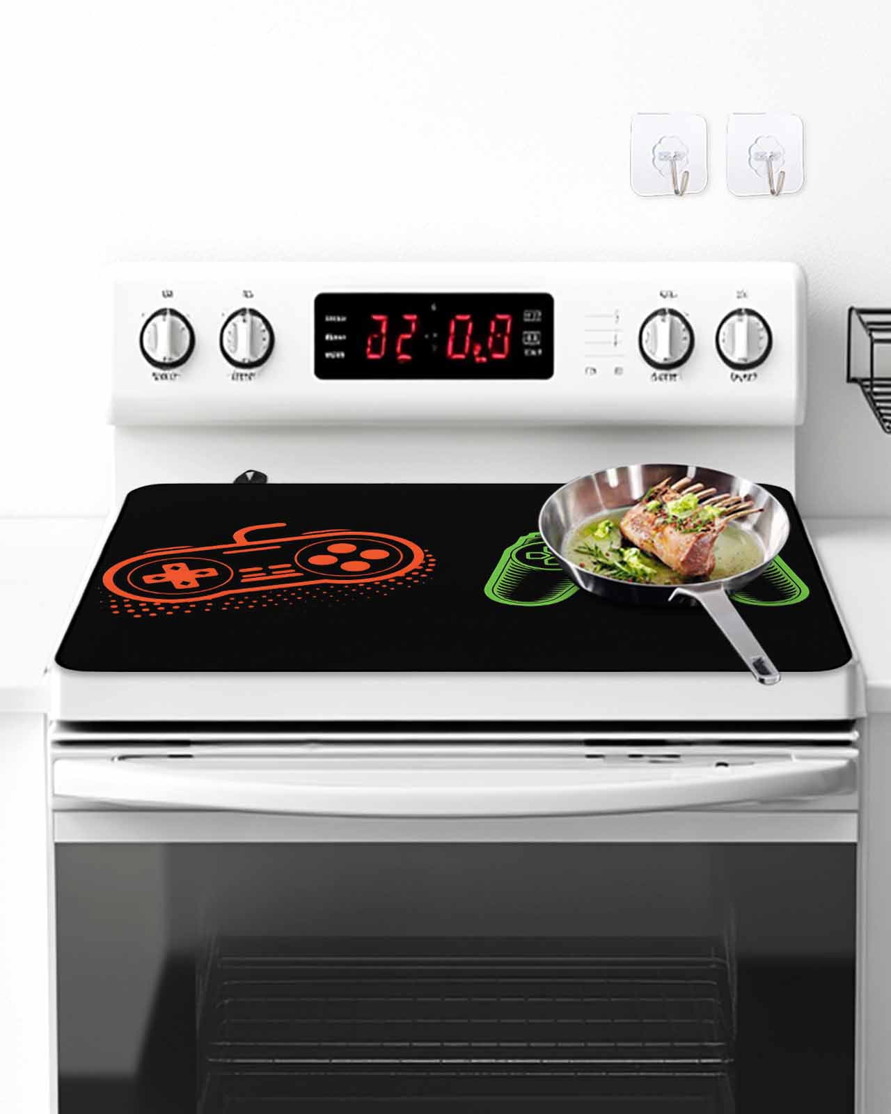 Stove Top Covers for Electric Stove, Game Controller Glass Stovetop Cover Protector, Modern Art Gaming Handheld Black Induction Cooktop Protector Oven Mat for Kitchen Countertop 31"x24"