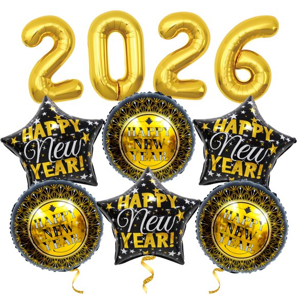 Globos Wclliuchi Happy New Year 2026 Black Gold 45 cm