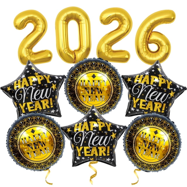 Globos Wclliuchi Happy New Year 2026 Black Gold 45 cm