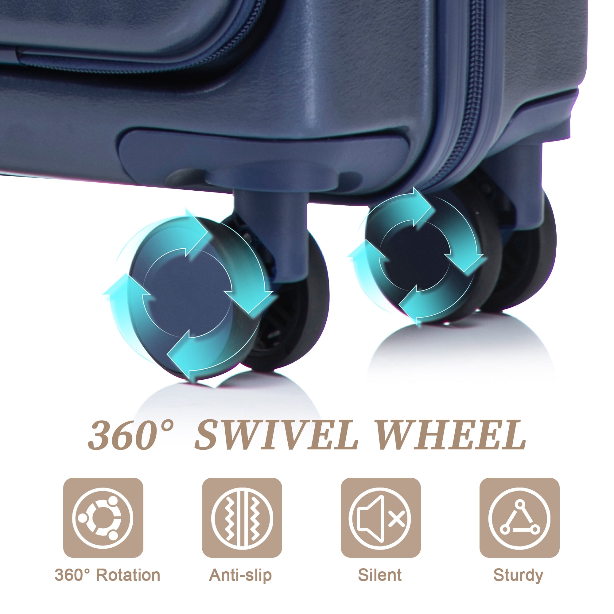 14"/20" 2 pcs/set in ABS Spinner Wheel Luggage, with Combination Lock and Front Opening Design, 14" Cosmetic Case (Navy)