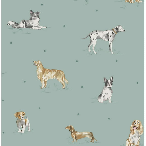 Fine Decor Delmar Blue Painted Dogs Wallpaper