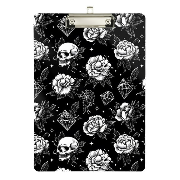 ALAZA Plastic Clipboard A4 Letter Size Decorative Clipboards for Students Women Men 9" x 12.5" Tattoo Skeletons-a2