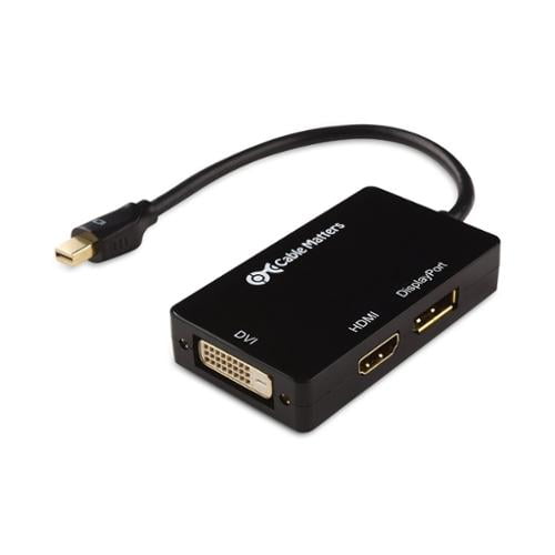 Cable Matters Mini to HDMI / DVI / DisplayPort DP to HDMI / DVI / DP) to Female 3-in-1 Adapter in Black - Thunderbolt / Thunderbolt 2 Port Compatible - Walmart.com