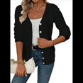 thumbnail image 3 of Suéteres para Mujer, Otoño Invierno, Cuello en V, Botones, Suéter, Chaqueta, Tops de Punto. Negro XL, 3 of 10