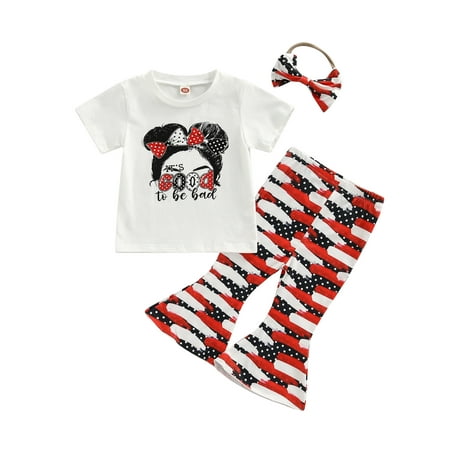 

CenturyX Newborn Baby Girls 3PCS Outfits Set Short Sleeve Cartoon Tops T-shirt Flared Pants Headband Clothes White 3-4 Years