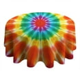 thumbnail image 4 of Rainbow Tie Dye Mandala Pattern Round Tablecloth 60"x60",Wrinkle Wipeable Table Cloth for Kitchen Dining Room Picnic Patio Party, 4 of 6