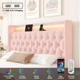 thumbnail image 3 of Homfa Full Size LED Bed Frame with 4 Storage Drawers & Charge Station, Modern Wingback Upholstered Platform Bed Frame, Pink Velvet, 3 of 8