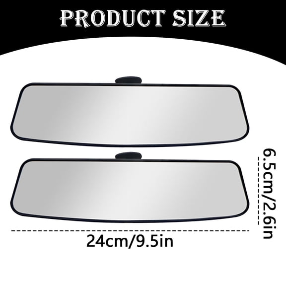 Rear View Mirror, Wide Angle Rearview Mirror, Car Rear View Mirror, Automotive Interior Mirrors, Curved Glass, Auto Inside Rearview Mirror, 2.6x9.5 inch, Universal Fit for Vehicle, Truck, Van