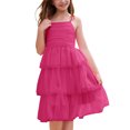 thumbnail image 2 of IBTOM CASTLE Girl Sleeveless Ruffle Formal Wedding Tiered Tulle Dress Teen Pageant Birthday Homecoming Prom Outfits Junior Graduation Dress 15-16 Years Hot Pink, 2 of 7