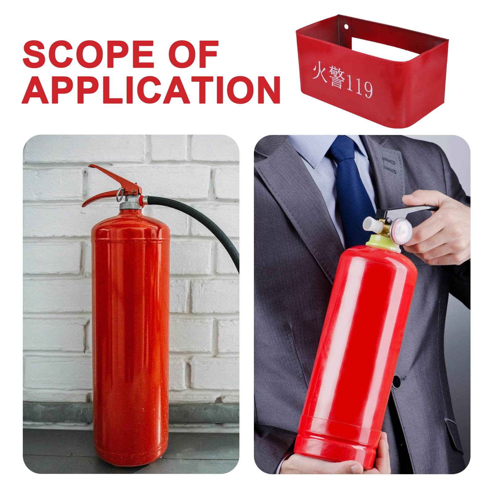 Red Fire Extinguisher Wall Mount Holder for Daily Use Made of Iron Supports Double Extinguishers