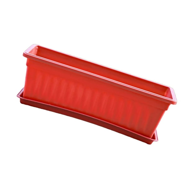 Maceta Rectangular de Plástico para Macetas Suculentas, Maceta Decorativa para Cactus, Maceta para Flores con Platillo rojo