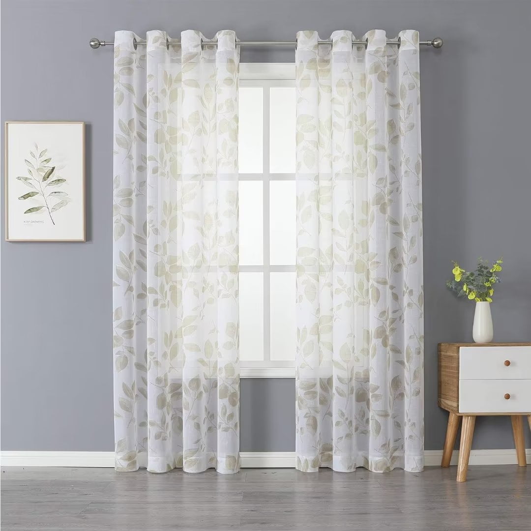 CAROMIO 63 inch Length Sheer Kitchen Curtains, Room Decorative Leaf