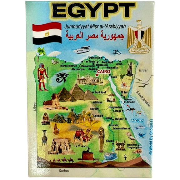 Egypt Graphic Map and Attractions Souvenir Fridge Magnet 2.5" X 3.5"