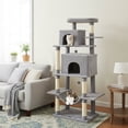 thumbnail image 2 of Costway 70" Large Cat Tree for Indoor Cats with Plush Top Perch, Dual large Condos, Hammock Light Gray, 2 of 9