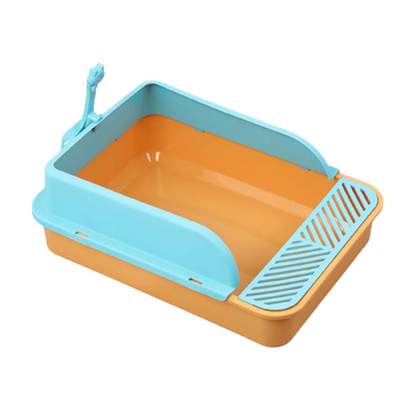 Cat Litter Tray Kitty Litter Pan Cat Sand Box Semi Enclosed Open Top Pet Kitten Toilet for Small Animals Easy to Clean, No Odor Orange and Blue Color L