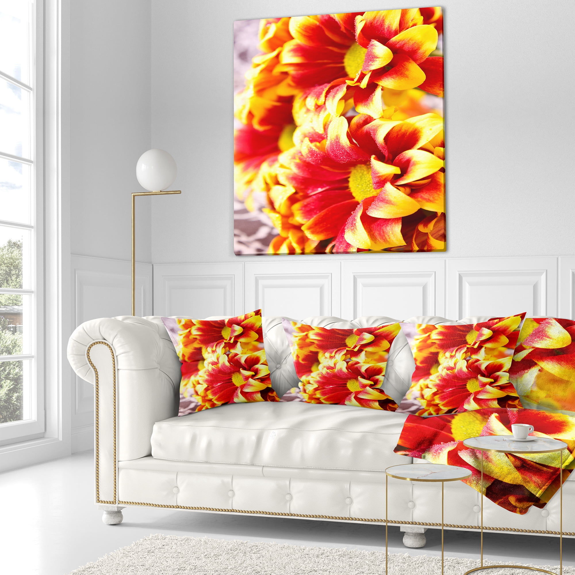 Designart Red Yellow Flower Background Photo - Floral Throw Pillow - 18x18