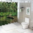 thumbnail image 7 of Shiartex  Jungle Shower Curtain, Deep Forest with Wooden Pier and River Refreshing Exotic Nature Wild Image, Cloth Fabric Bathroom Decor Set with Hooks, Hunter Green Brown White, 7 of 7