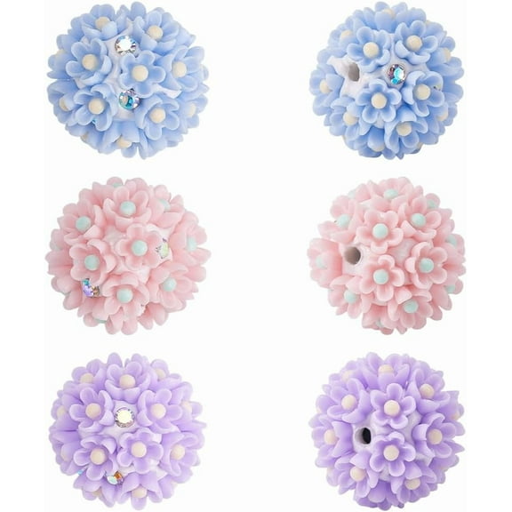1 Box 6Pcs 3 Colors Rhinestone Focal Bead Flower Pen Beads Bulk 20mm Polymer Clay Glass Rhinestones Floral Round Spacer Bead