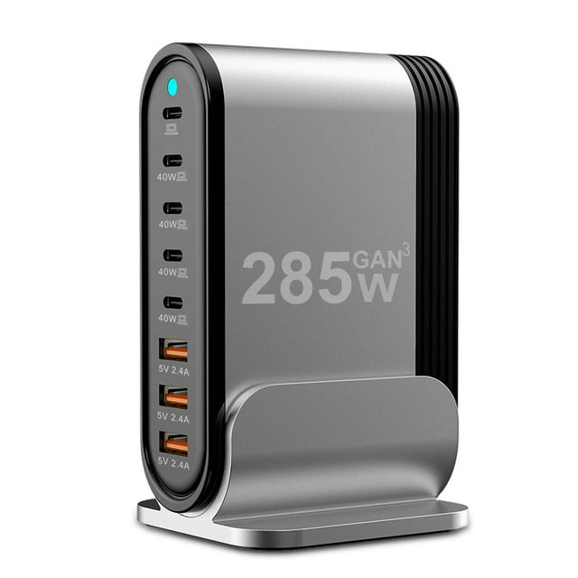 Adaptador de corriente USB C Fast Charger de 285 W y 8 puertos para escritorio