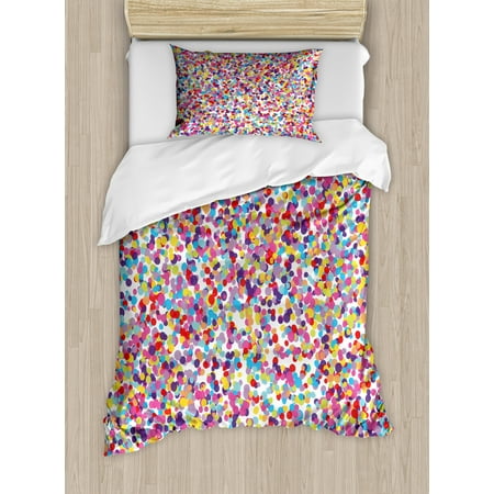 Bright Colored Bedding Sets Fiesta Duvet Cover Set, Round Rainbow Colored Confetti Pattern Celebratory Festive Illustration Abstract, Decorative Bedding Set with Pillow Shams, Multicolor, by Ambesonne ()