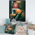 thumbnail image 3 of Designart 'Lamp Glowing Orange In The Night and Wine Bottles' Modern Framed Art Print, 3 of 4
