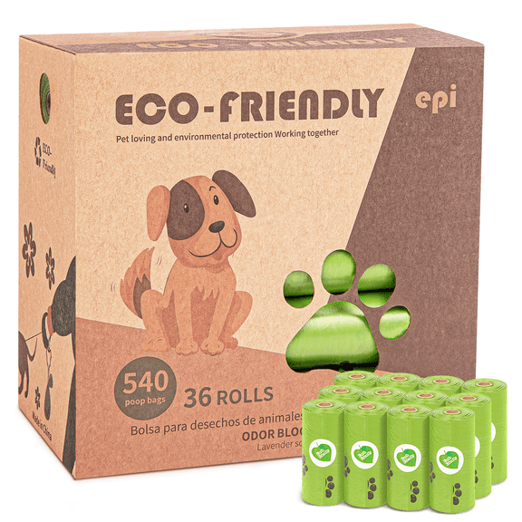 Dog Poop Bags Rolls, 540 Counts Extra Thick Poop Bags for Dogs and Cats, Leak Proof Doggie Poop Bags with Lavender Scented, Green
