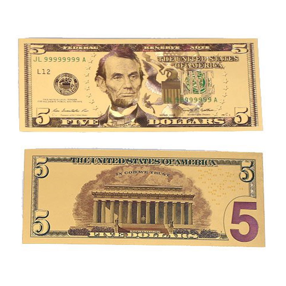 Blinkee Ppd12k 5d 5 Dollar Commemorative Collectible Premium Replica Paper Money Bill 24k Gold Plated Fake Currency Banknote Art Holiday Decoration Walmart Com Walmart Com
