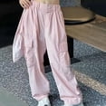 thumbnail image 4 of GYRATEDREAM Girls Cargo Pants Wide Leg Streetwear Kids Pants with Pockets Lightweight Outdoor Jogger Pants 6-14 Years, 4 of 6