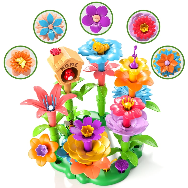 VERTOY Flower Garden & Pop Beads Toy Bundle - Creative Building & Jewelry Set For Girls 3-6 Years Old