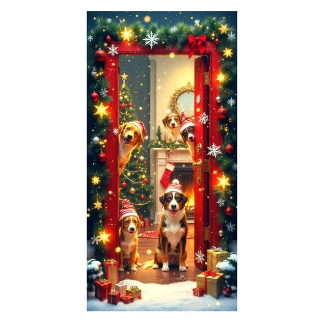 Décorations de Noël Hiver Jour de Noël Fond Photo Décoration de Fête Rideau de Porte Drapeau Suspendu