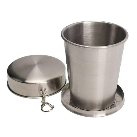 Outdoor Travel Collapsible Cup, Stainless Steel Folding Camping Cup, Portable Drinking Mug With Keychain for Hiking and Picnic (450ML)
