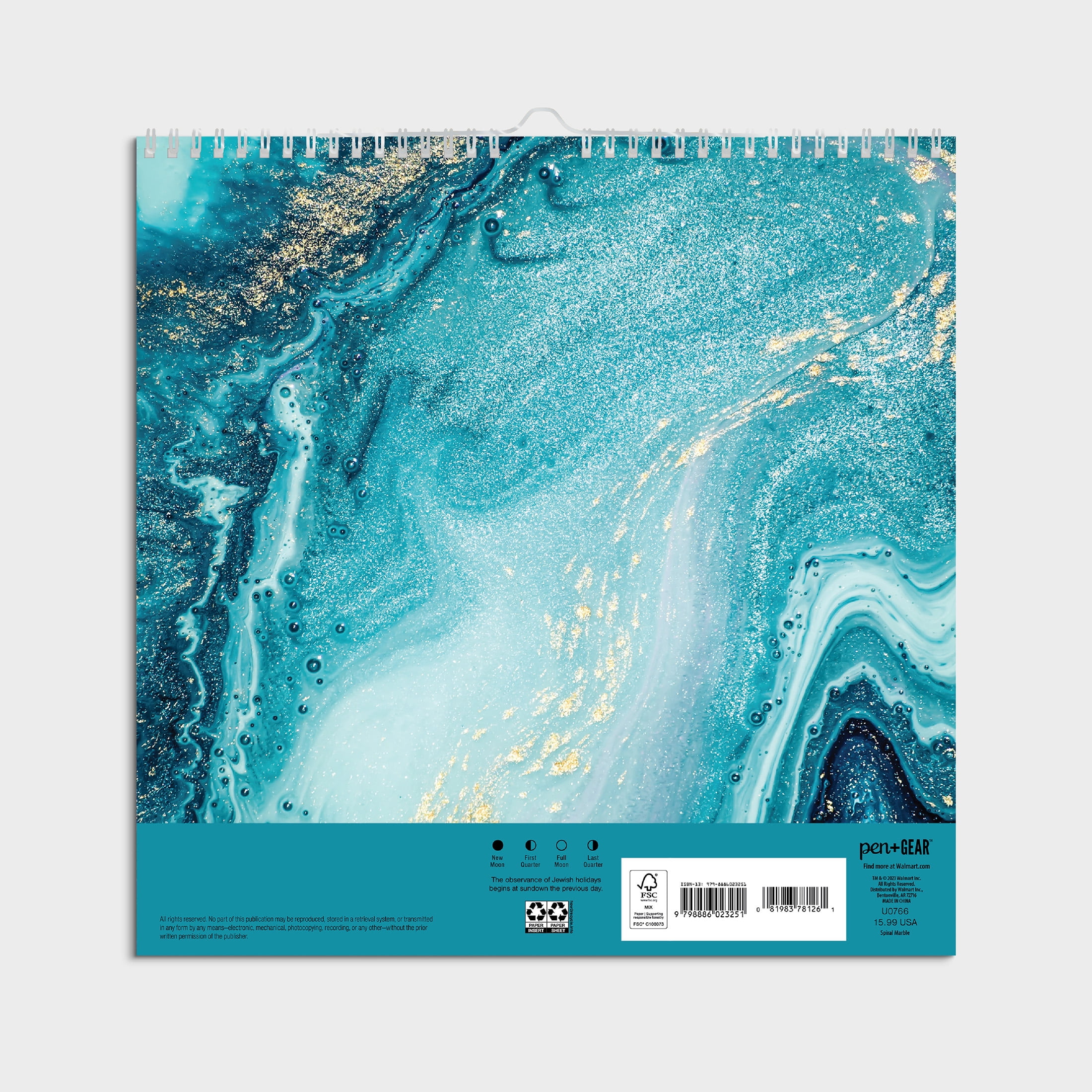2024- 12 Month Calendar-Marble Border-12x12 Spiral bound -by Pen + Gear