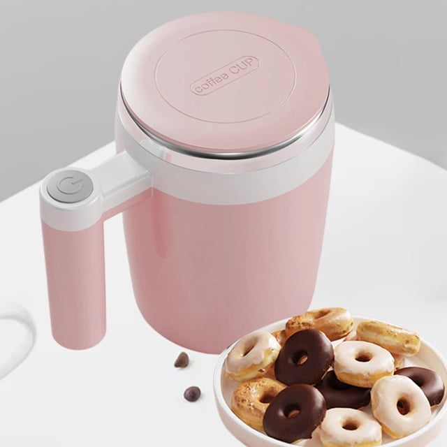 Taza de café con agitación automática, taza mezcladora de alta velocidad, giratoria de acero inoxidable, 400 ml/14 oz, con agitación automática para rosa