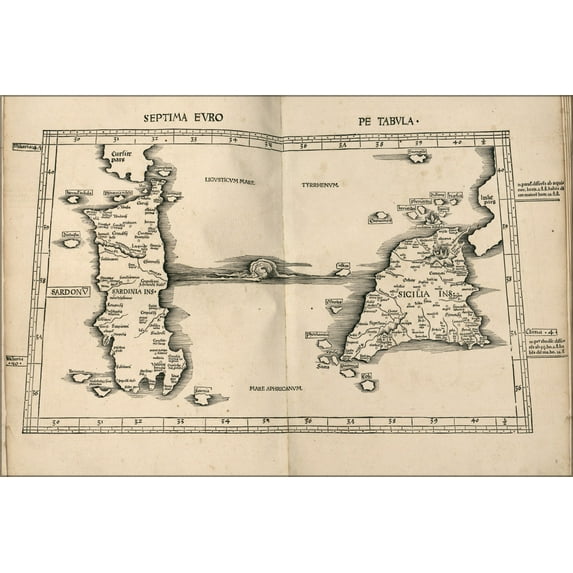 24"x36" Gallery Poster, Ptolemy map sicily & sardinia italy 2nd century