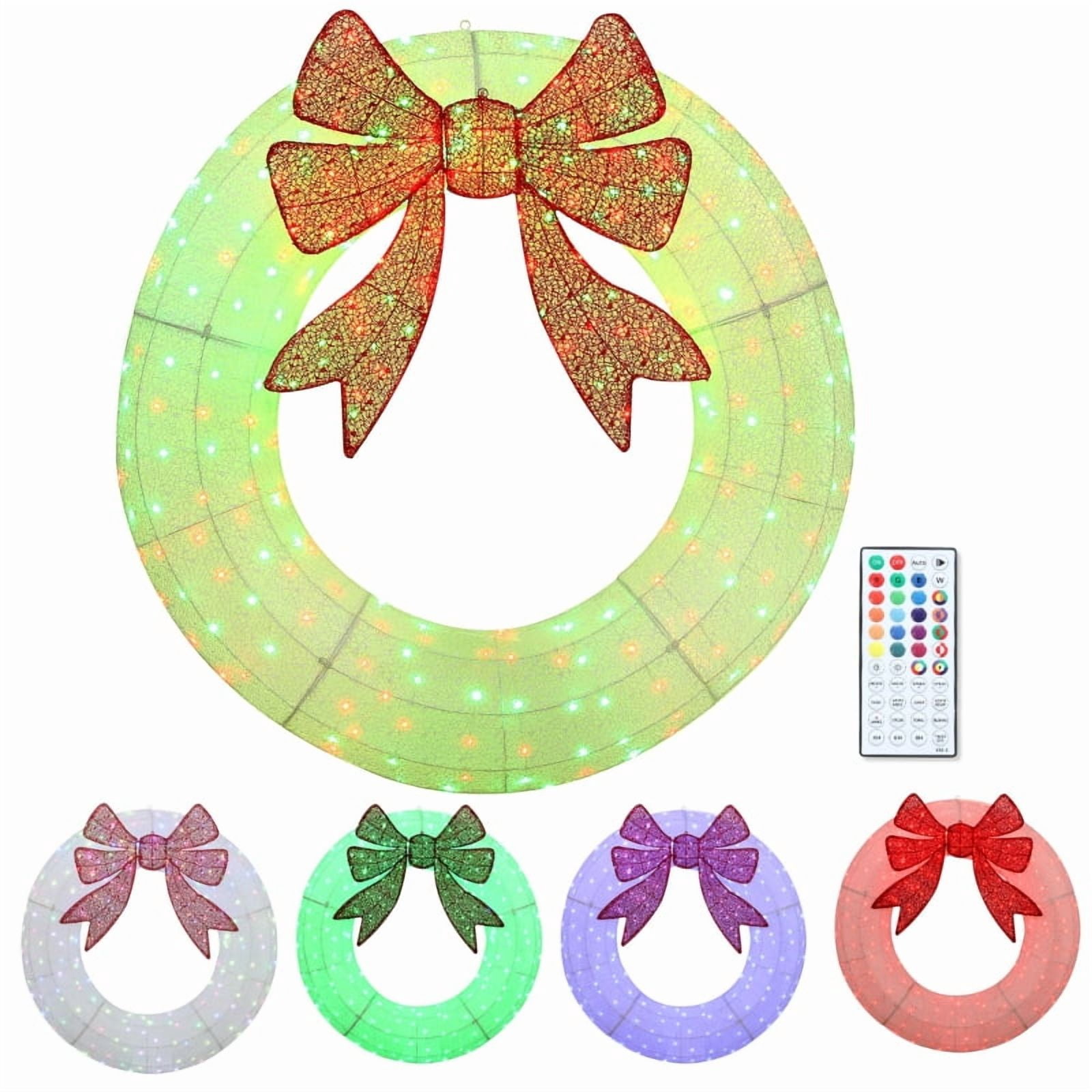 48 Inch Lighted Christmas Wreath with 232 Dual Color LED Lights Remote Timer Indoor Outdoor Decor