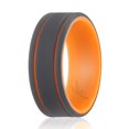 thumbnail image 1 of Anillo de boda de silicona de 2 capas con líneas - Naranja-gris de ROQ para hombre - Anillo de 15 mm, 1 of 1