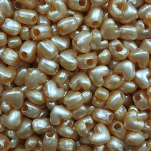 Heart Beads Pearl Gold Large Pony Beads Pk/50 Made in USA