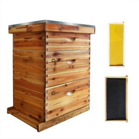 Juiluna 10-Frames Complete Beehive Kit, 100% Beeswax Coated Bee Hive Includes 2 Deep Box and 1 Medium Bee Box with Beehive Frames and Beeswax Coated Foundation for Beekeeping Supplement