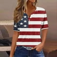 thumbnail image 2 of successthop 4th of July Clothes Women Flags Loose Plus Size V Neck T Shirt Button Holiday Shirts Short Sleeve Tops Red, 2 of 5