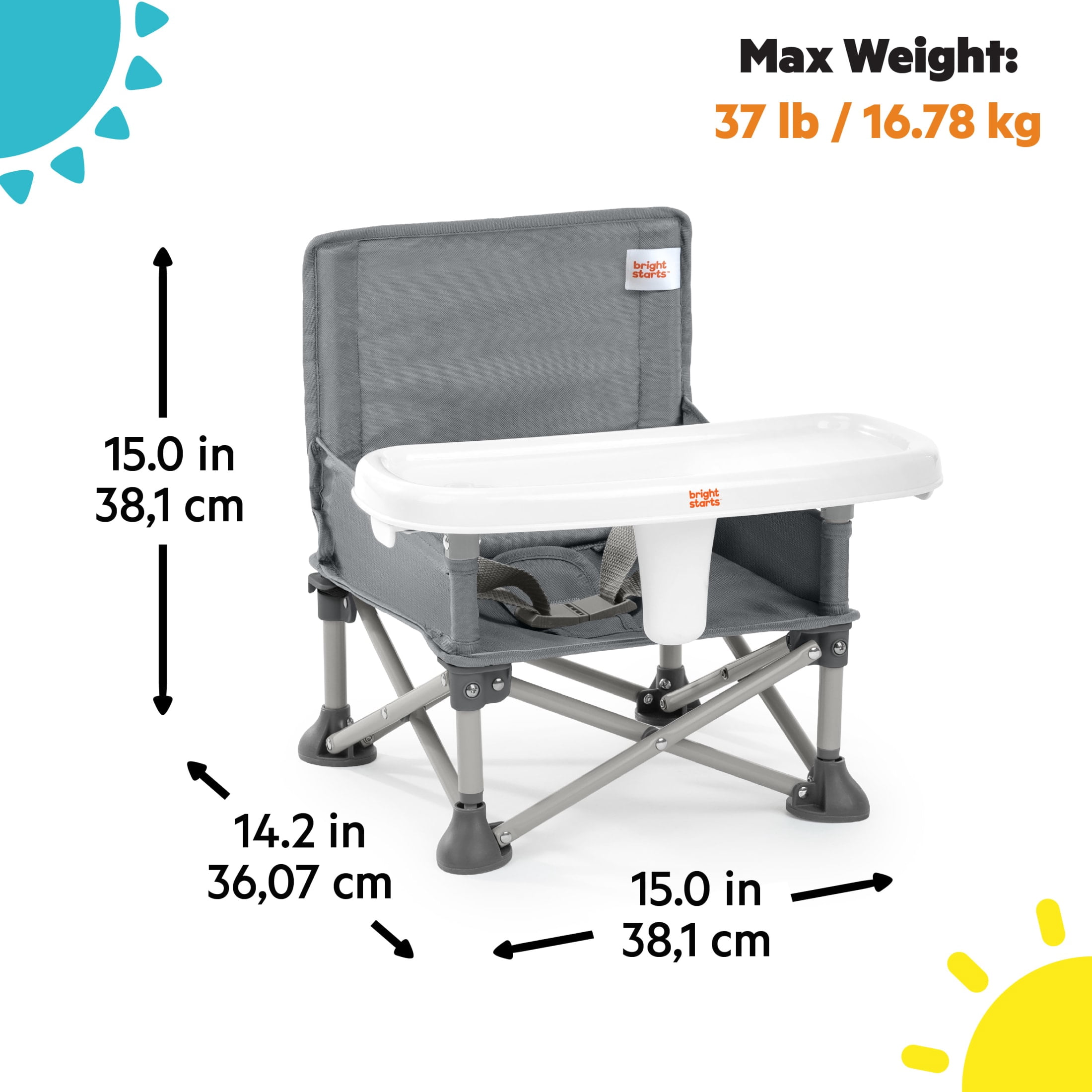 Bright Starts Pop 'N Sit Portable Booster, Grey, Infant to Toddler
