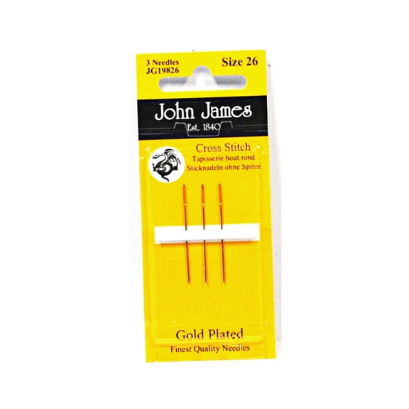 John James Cross Stitch Tapestry Gold Needles Size 26 3ct