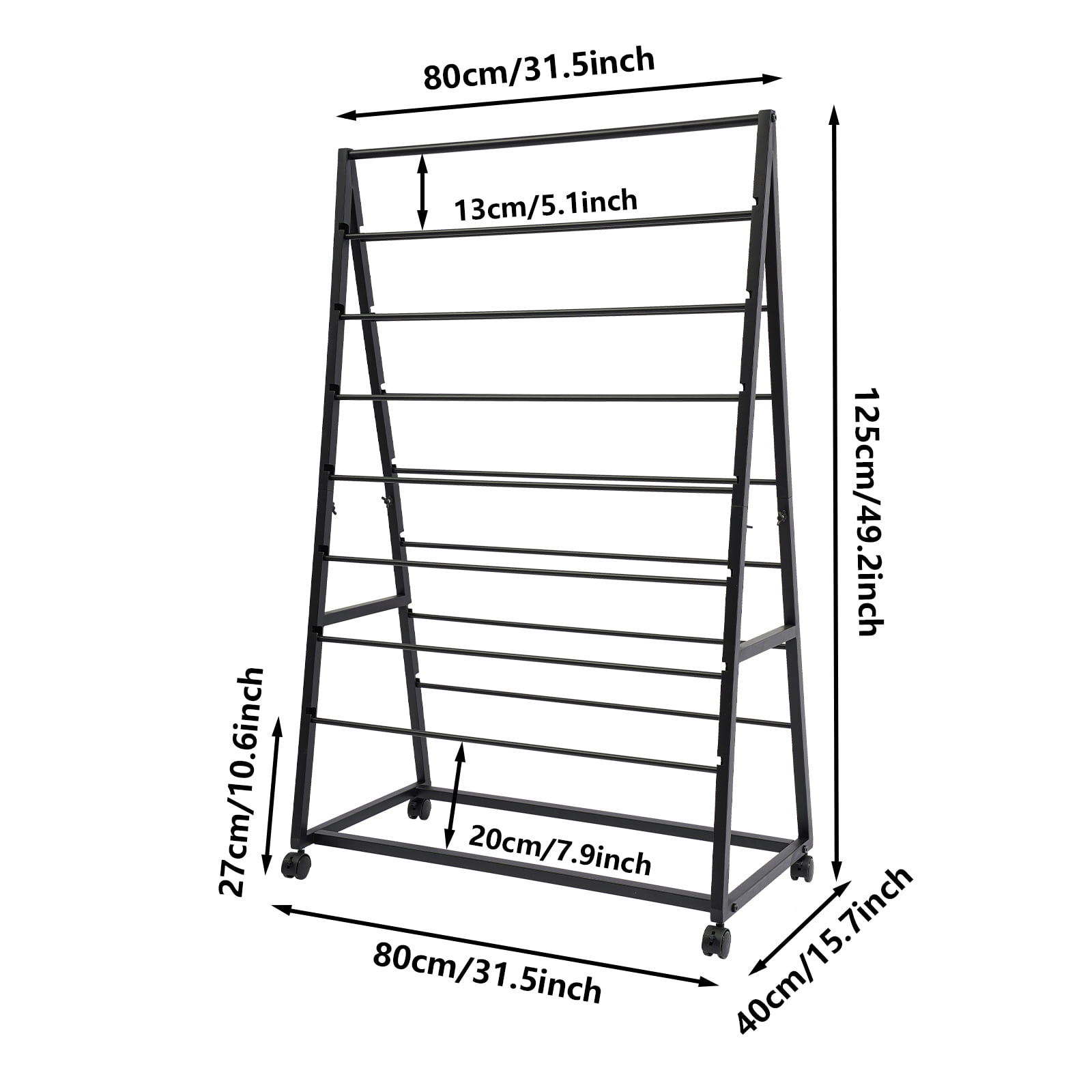 Ribbon Display Organizer with Wheels, Ribbon Holder Organizer Rack, Ribbon Storage Organizer Black 31.5*15.7*49.2in
