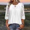 thumbnail image 4 of Yrmaups Loose Fit 3/4 Sleeve Blouse for Women, Casual Lace Tie Front Top, Soft Stretch Tee for Party Office Travel Everyday Wear, White M, 4 of 6