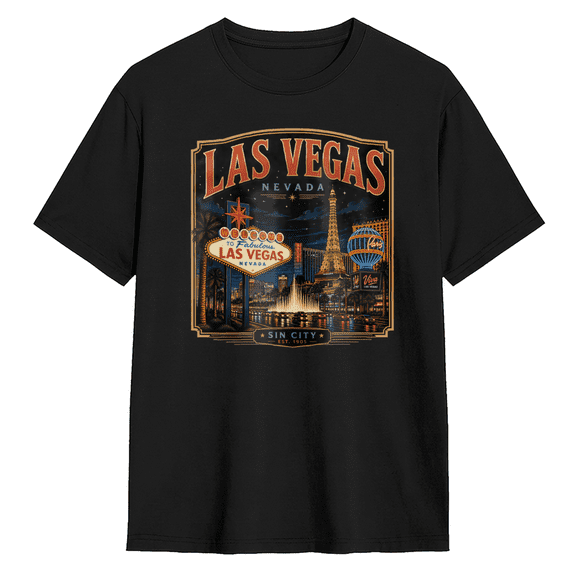 Las Vegas Nevada Sin City Cool Graphic Tee for Men and Women, Amusing Road Trip Cotton Short Sleeves T-Shirt